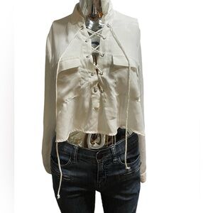 Fashion Nova White Lace-Up Blouse